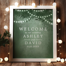 Poster Bem-vindo à Árvore Rústica com Luzes de Natal para