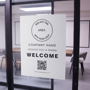 Poster Bem-vindo à empresa Seu logotipo Código QR Branco