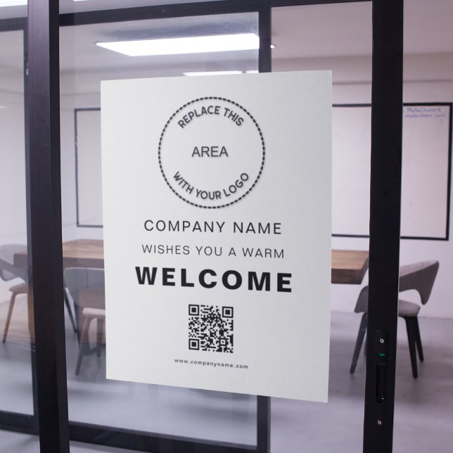 Poster Bem-vindo à empresa Seu logotipo Código QR Branco (Criador carregado)