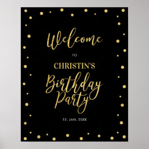 Poster Bem-vindo à festa de 50 anos com confetes dourados