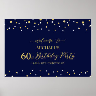 Poster Bem-vindo à festa de 60 anos em confetes dourados 