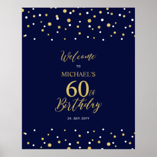 Poster Bem-vindo à festa de 60 anos em confetes dourados