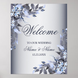 Poster Bem-vindo à Festa de Casamento Azul Marinho Floral