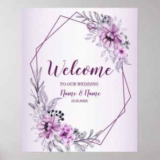 Poster Bem-vindo à Festa de Casamento Rosa Floral Violeta
