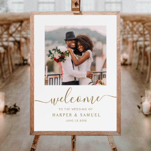 Poster Bem-vindo à foto de casamento com caligrafia em ou