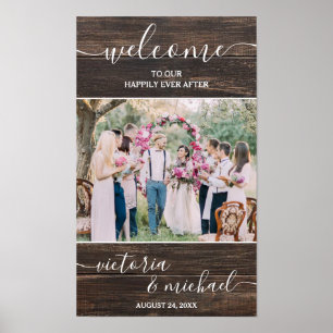Poster Bem-vindo à foto de casamento moderna em madeira r
