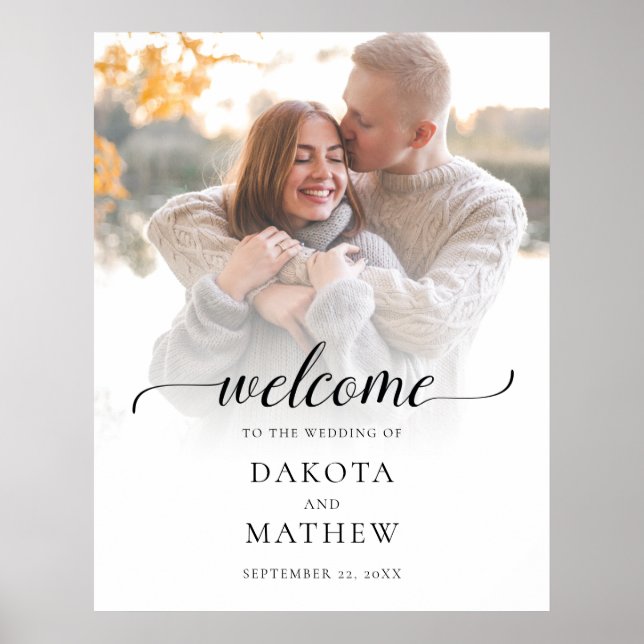 Poster Bem-vindo à Foto de Casamento Moderna Manuscrita (Frente)