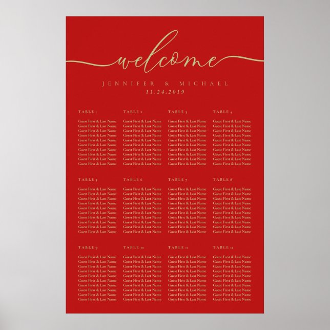 Poster Bem-vindo à mesa de assentos de casamento com escr (Frente)
