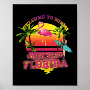 Poster Bem-vindo a Miami, Flórida, South Beach Surfing, F