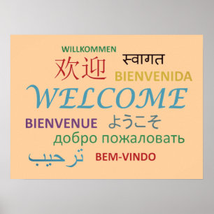 Poster Bem-vindo a Múltiplas Línguas Colorido