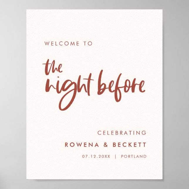 Poster Bem-vindo à noite anterior em rosa neve moderno (Frente)