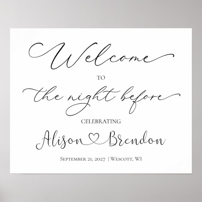 Poster Bem-vindo à noite antes de assinar branco preto (Frente)