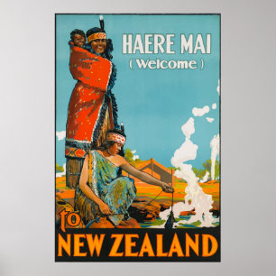 Poster Bem-vindo à Nova Zeland Viagens vintage