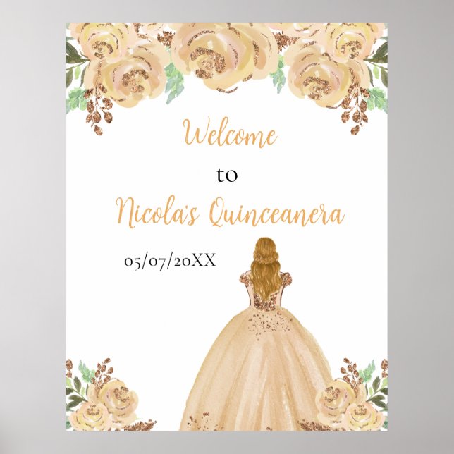 Poster Bem-vindo à Princesa de Cabelo Loiro Quinceanera (Frente)