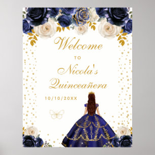 Poster Bem-vindo à Princesa Quinceañera Azul Marinho Flor