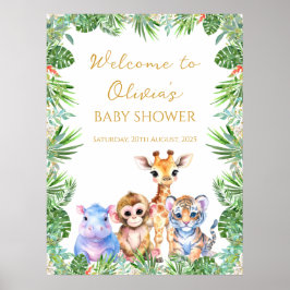 Poster Bem-vindo animais bebê Selva Tropical Personalizad
