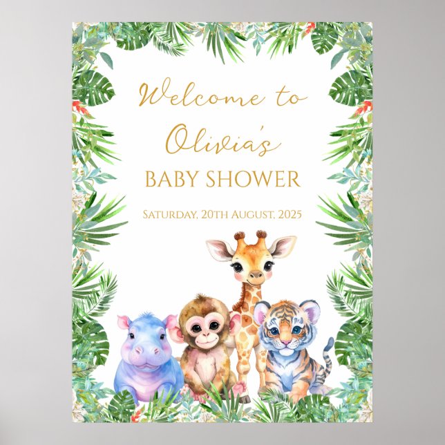 Poster Bem-vindo animais bebê Selva Tropical Personalizad (Frente)