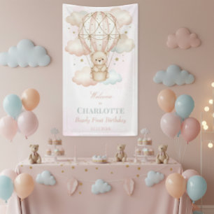 Poster Bem-vindo ao 1º Aniversário Beary no Balão de Ar Q