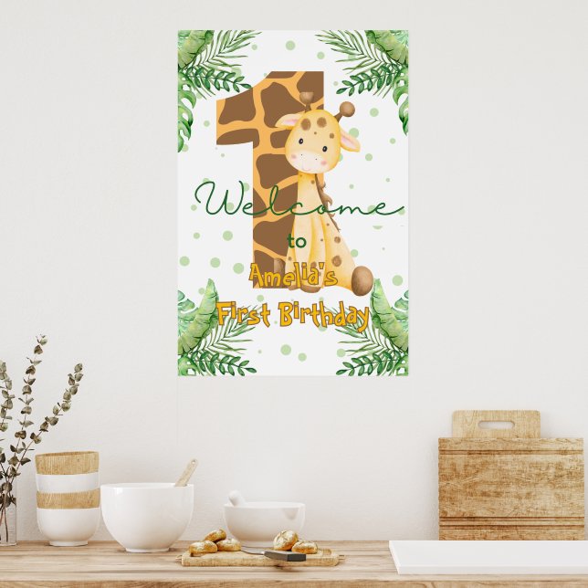Poster Bem-vindo ao 1º Aniversário da Girafa Fofa (Cozinha)