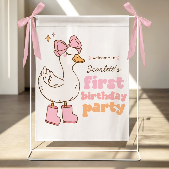 Poster Bem-vindo ao 1º Aniversário da Menina Ganso Boba R (Criador carregado)