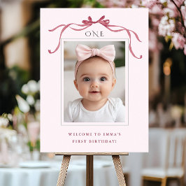 Poster Bem-vindo ao 1º Aniversário Menina Arco Rosa Bege 
