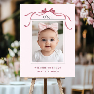 Poster Bem-vindo ao 1º Aniversário Menina Arco Rosa Bege