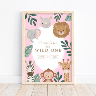 Poster Bem-vindo ao 1º Aniversário Wild One Girls' Safari