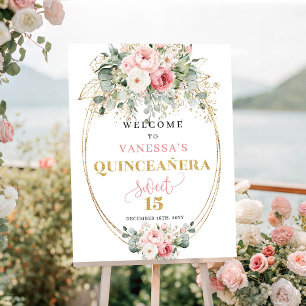 Poster Bem-vindo ao 15º Aniversário Glam Dusty Pink e Dou
