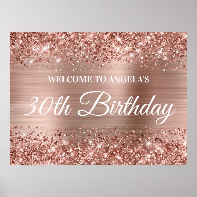 Poster Bem-vindo ao 30º Aniversário em Dourado Rosa com B (Frente)