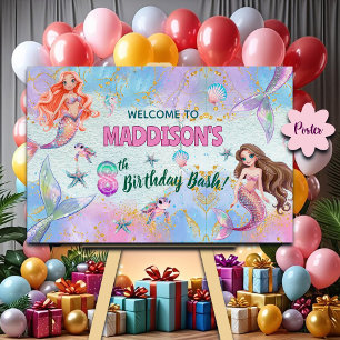 Poster Bem-vindo ao 8º Aniversário das Sereias Brilho Rox