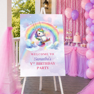 Poster Bem-vindo ao Aniversário da Menina Mágica Unicórni