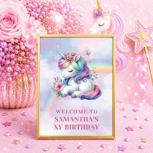 Poster Bem-vindo ao Aniversário da Menina Unicórnio Sonha