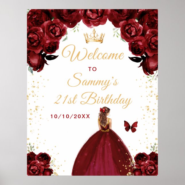 Poster Bem-vindo ao Aniversário da Princesa de Cabelo Cas (Frente)