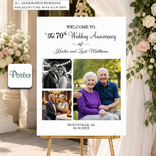Poster Bem-vindo ao Aniversário de Casamento de 70 anos c