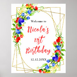Poster Bem-vindo ao Aniversário de Verão com Frutas Verme