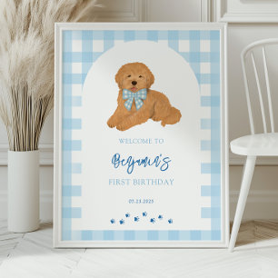 Poster Bem-vindo ao aniversário do cachorrinho Goldendood