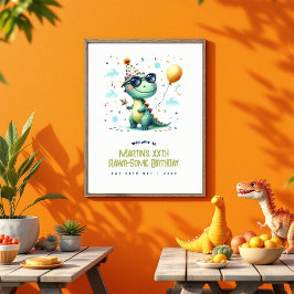 Poster Bem-vindo ao Aniversário do Dinossauro Custom Rawr