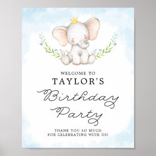 Poster Bem-vindo ao Aniversário do Elefante Bebê com Aqua