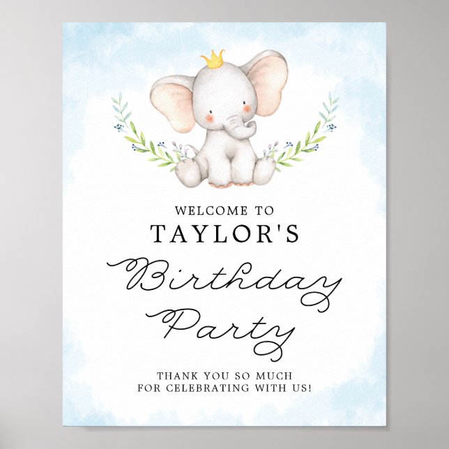 Poster Bem-vindo ao Aniversário do Elefante Bebê com Aqua (Frente)