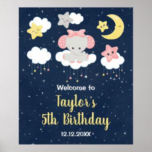 Poster Bem-vindo ao aniversário do Elefante Rosa e Marinh
