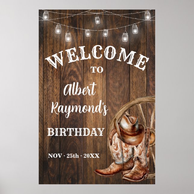 Poster Bem-vindo ao Aniversário do Western Cowboy Boots H (Frente)