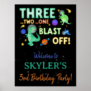 Poster Bem-vindo ao Aniversário Espacial do Dinossauro 3
