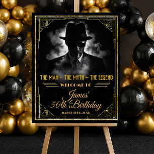 Poster Bem-vindo ao Aniversário Ouro Art Deco O Homem Mit