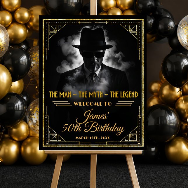 Poster Bem-vindo ao Aniversário Ouro Art Deco O Homem Mit (Criador carregado)