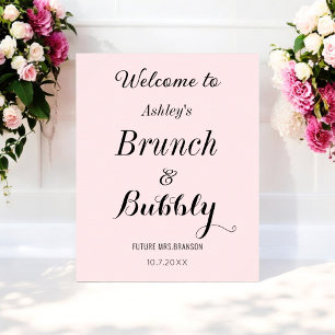 Poster Bem-vindo ao Brunch Espumante de Noivado Rosa