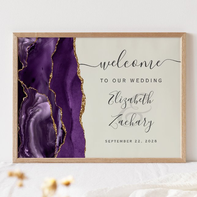 Poster Bem-vindo ao Casamento Ágata Roxo Dourado Script M (Criador carregado)