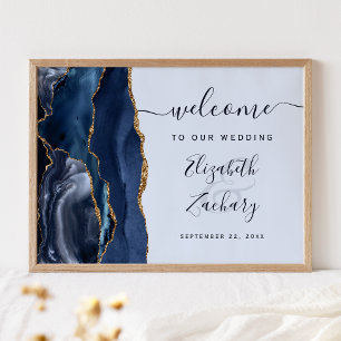 Poster Bem-vindo ao Casamento Agate Navy Azul Pálido Dour