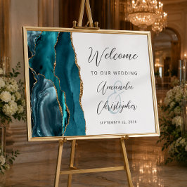 Poster Bem-vindo ao Casamento Agate Teal Gold Script