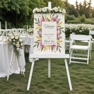 Poster Bem-vindo ao Casamento Botânico com Lírio Rosa Des
