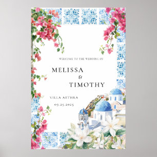 Poster Bem-vindo ao Casamento com Azulejo Floral Mediterr